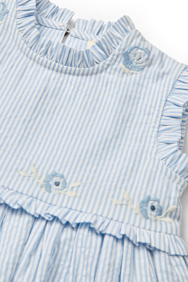 BÆK OG BØLGE KJOLE MED BRODERI - SKY BLUE W CREAM STRIPE