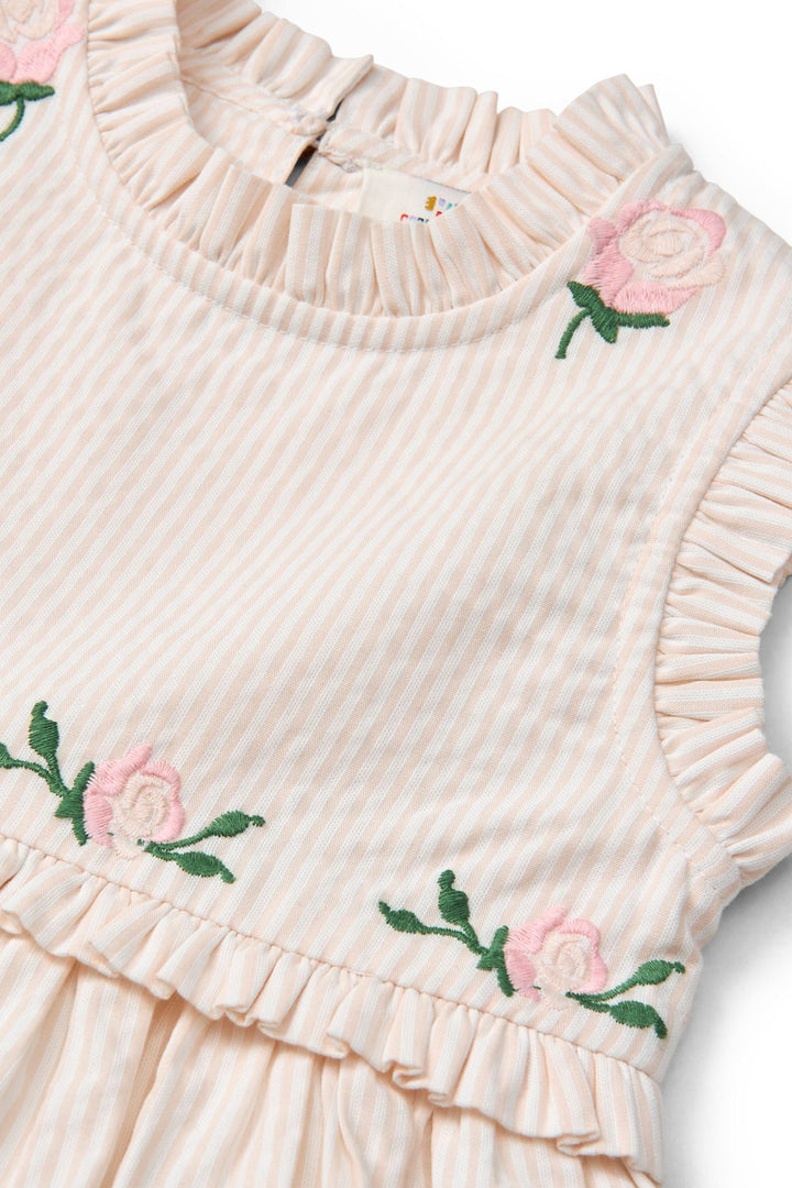 BÆK OG BØLGE KJOLE MED BRODERI - DUSTY ROSE W CREAM STRIPE