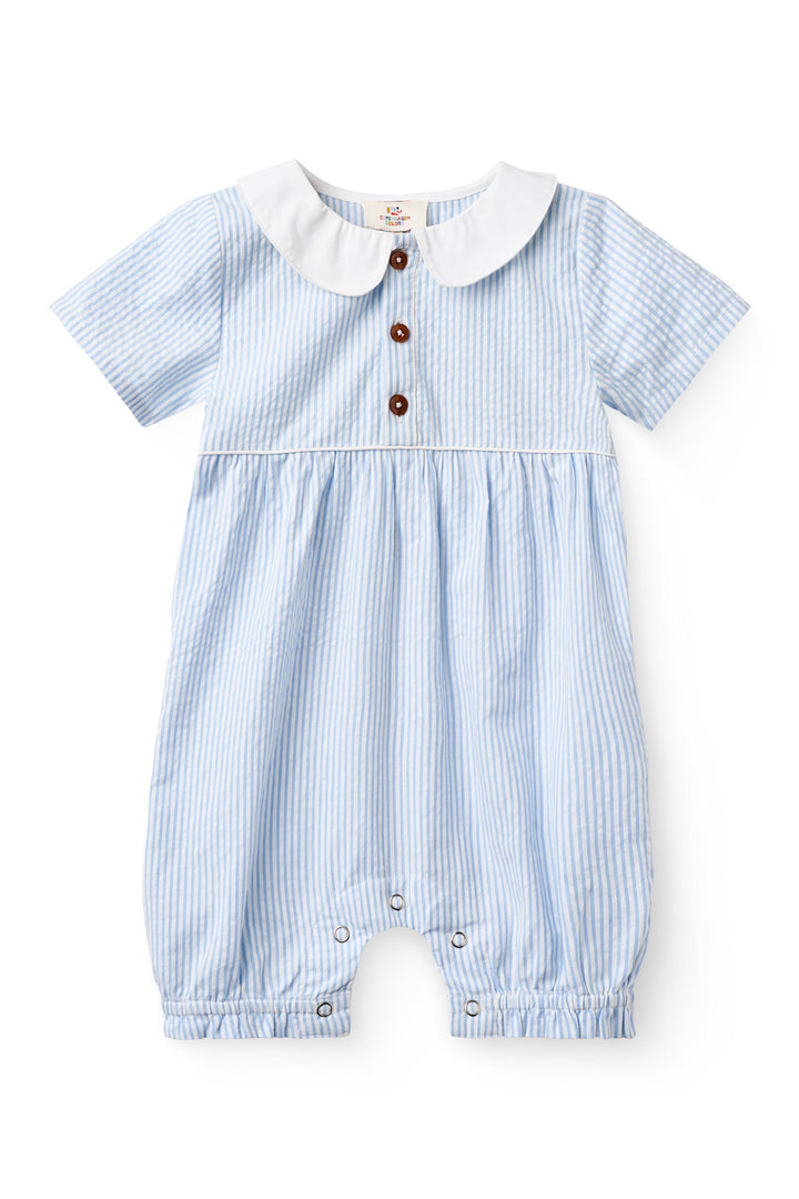 BÆK OG BØLGE ROMPER MED KRAVE - SKY BLUE W CREAM STRIPE