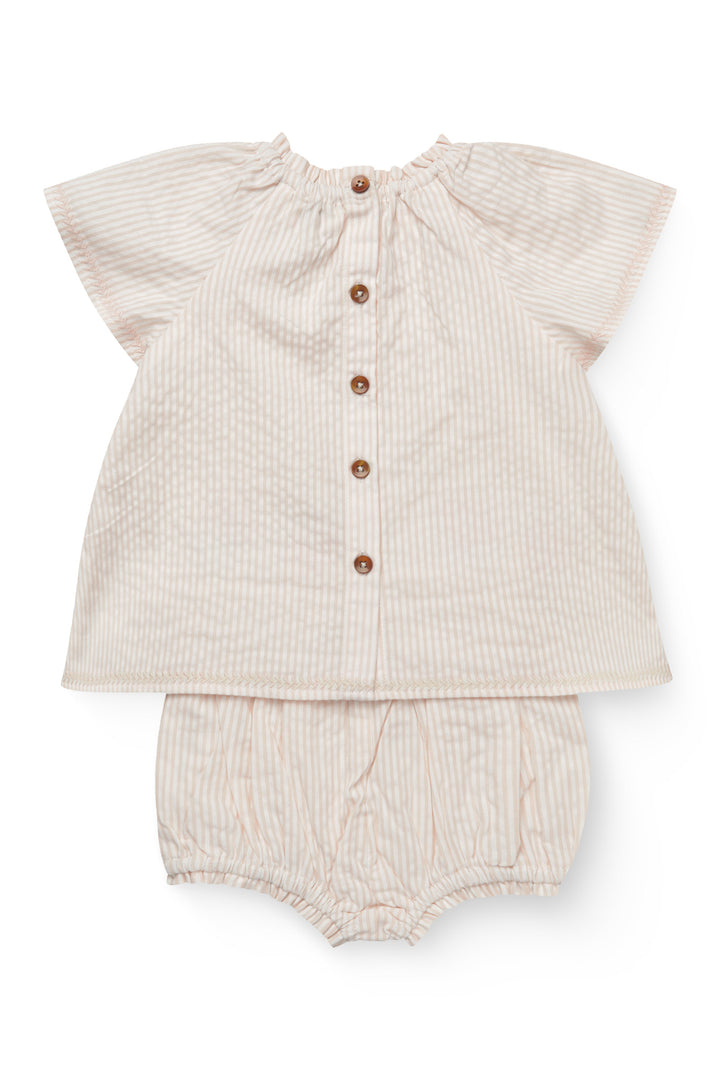 BÆK OG BØLGE BABYSET M. BRODERI - DUSTY ROSE W CREAM STRIPE W. FLOWER
