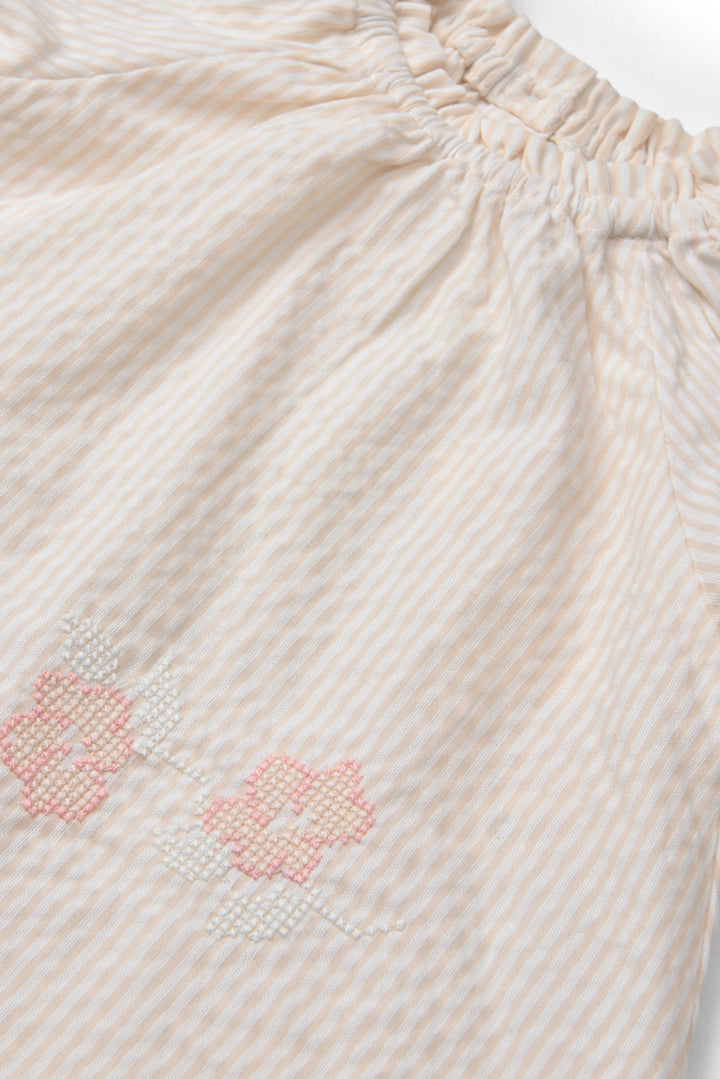 BÆK OG BØLGE BABYSET M. BRODERI - DUSTY ROSE W CREAM STRIPE W. FLOWER