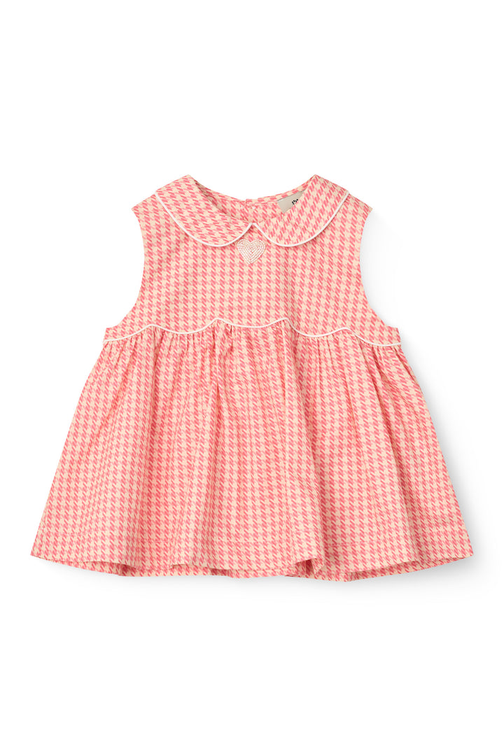 BLUSE MED KRAVE - PINK HOUNDSTOOTH MINI