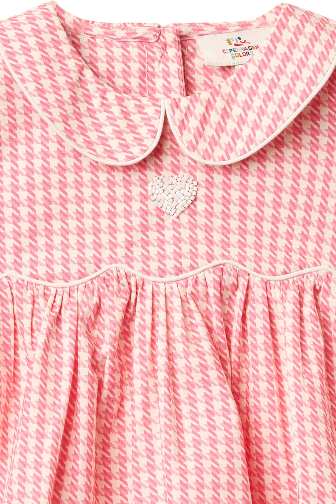 BLUSE MED KRAVE - PINK HOUNDSTOOTH MINI