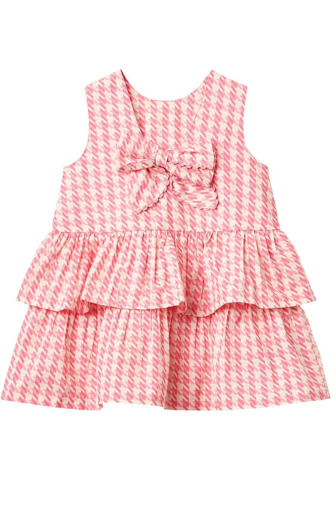 KJOLE MED SLØJFE - PINK HOUNDSTOOTH MINI