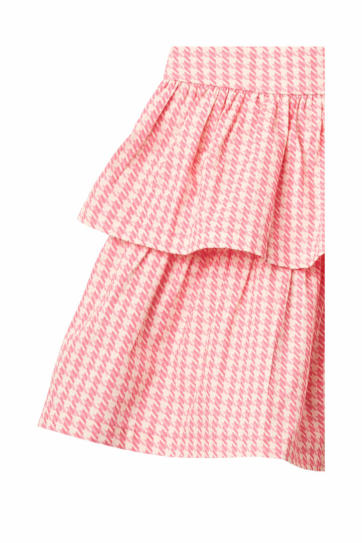 KJOLE MED SLØJFE - PINK HOUNDSTOOTH MINI