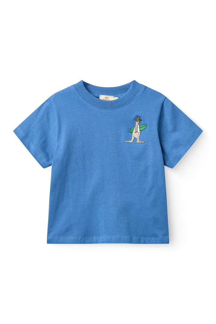 T-SHIRT MED KÆNGURU BRODERI - OCEAN BLUE COMB.