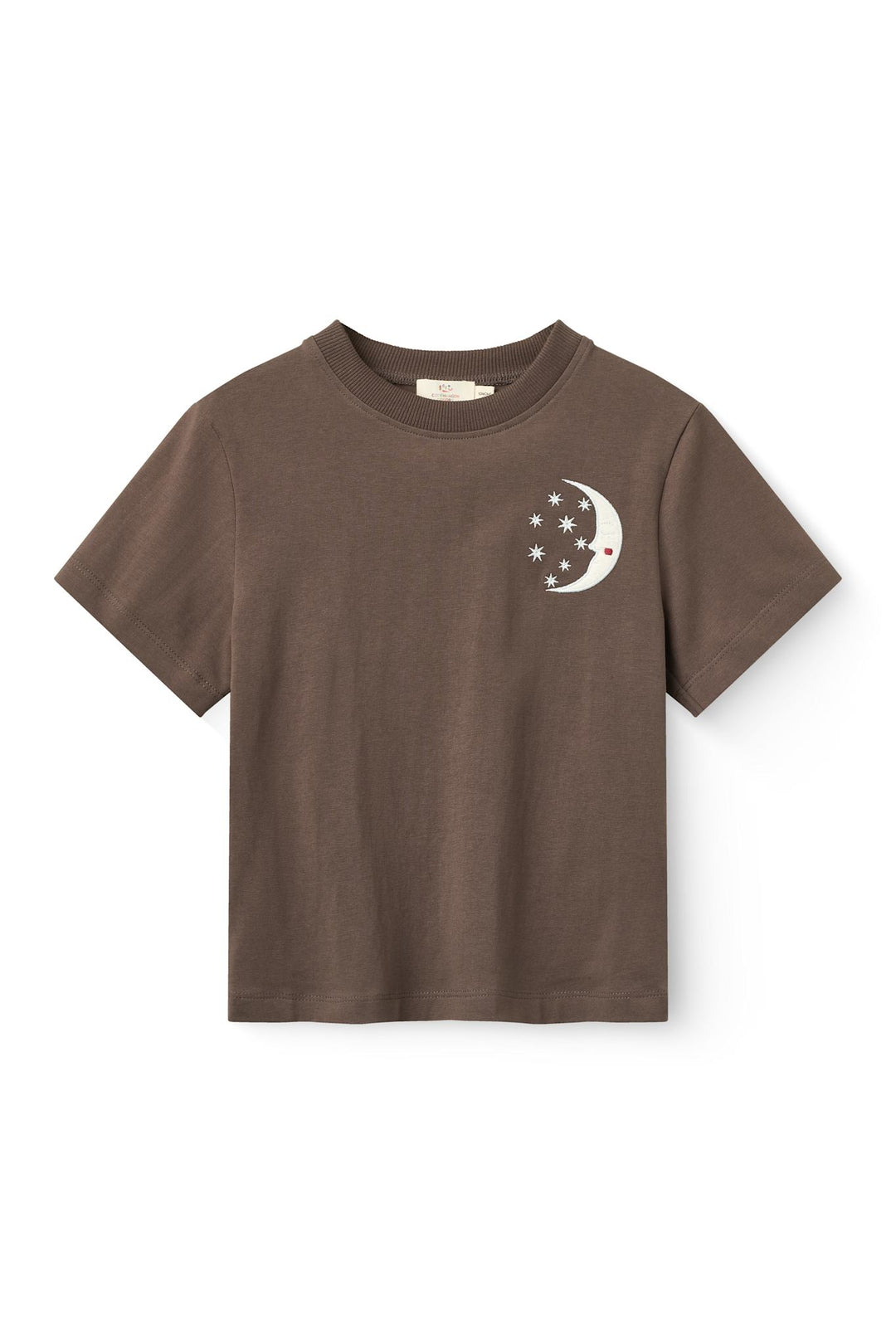 T-Shirt m. Broderi - Dk. Brown