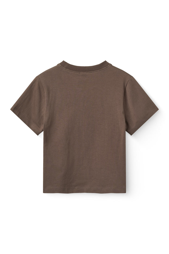 T-Shirt m. Broderi - Dk. Brown