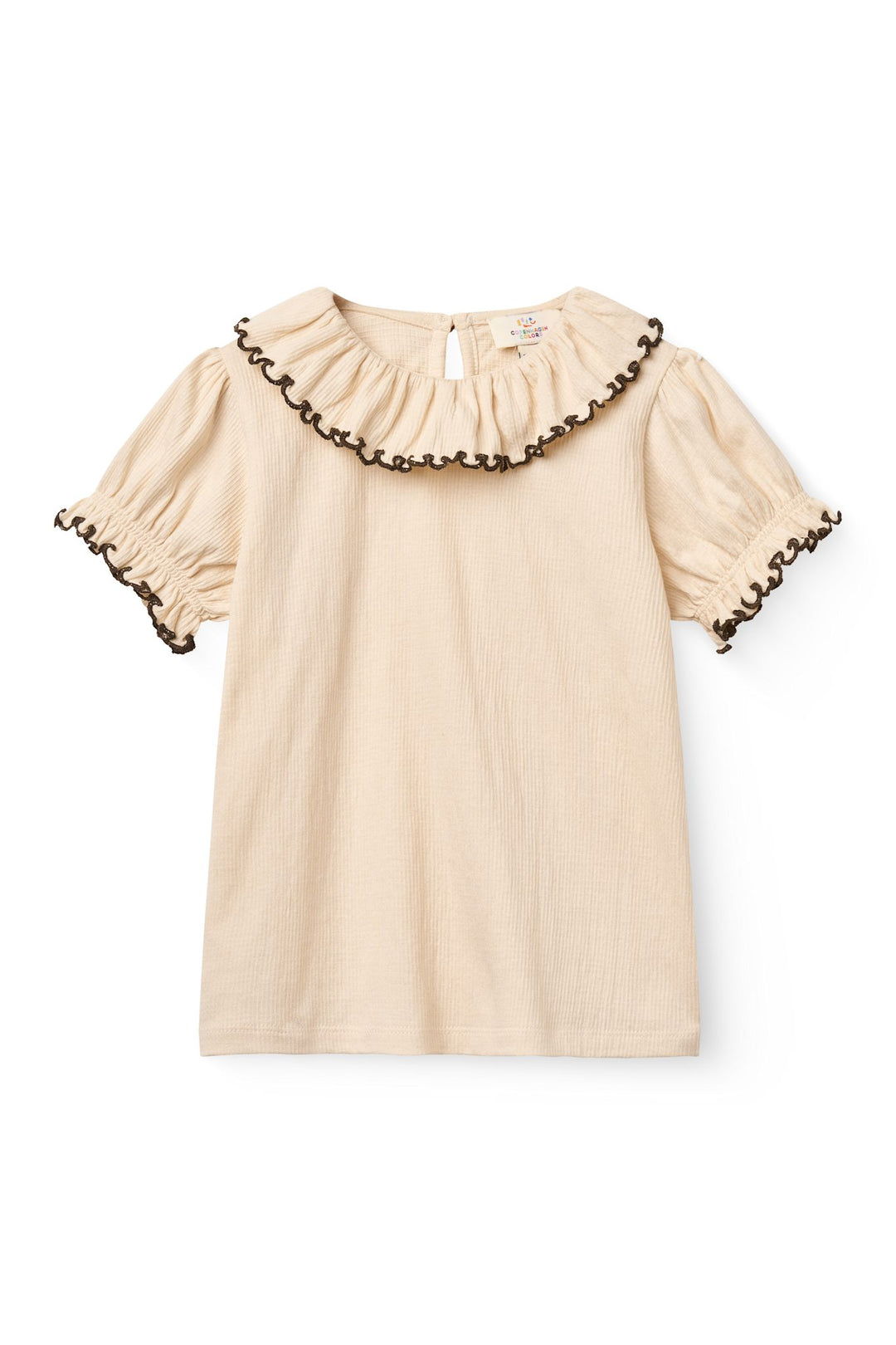 Crepe T-shirt m. flæse detalje - Beige