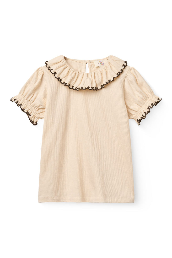 Crepe T-shirt m. flæse detalje - Beige