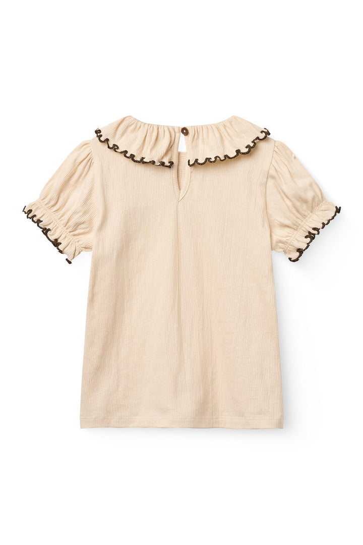 Crepe T-shirt m. flæse detalje - Beige