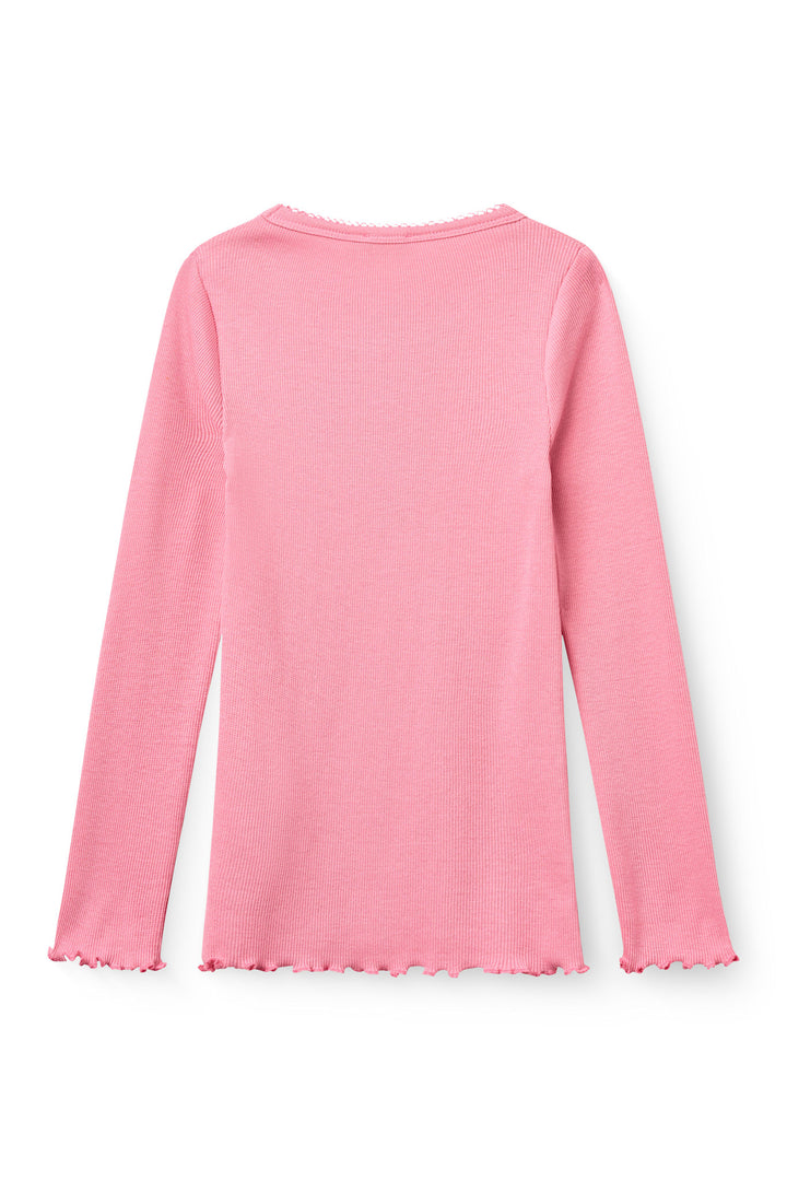 Modal rib T-Shirt m. Picot & L/Æ - Blossom Pink