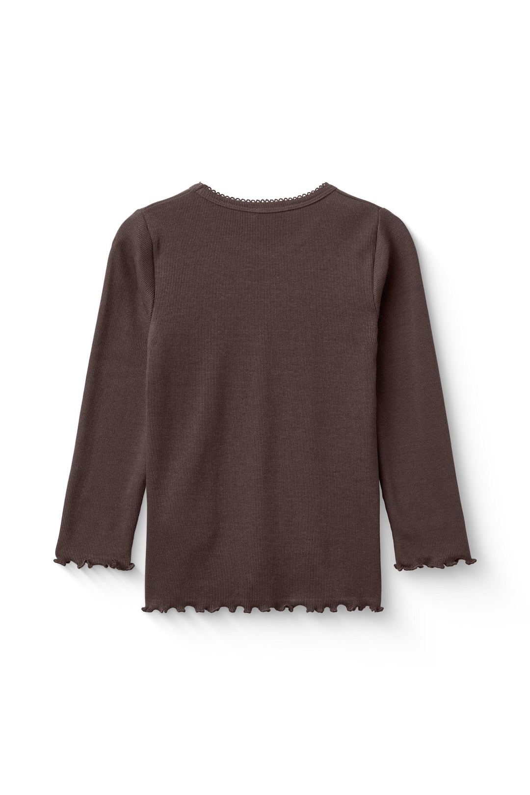 Modal rib T-Shirt m. Picot & L/Æ - Dk. Brown