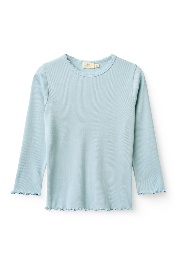MODAL RIB LANGÆRMET T-SHIRT MED PICOT - DUSTY BLUE