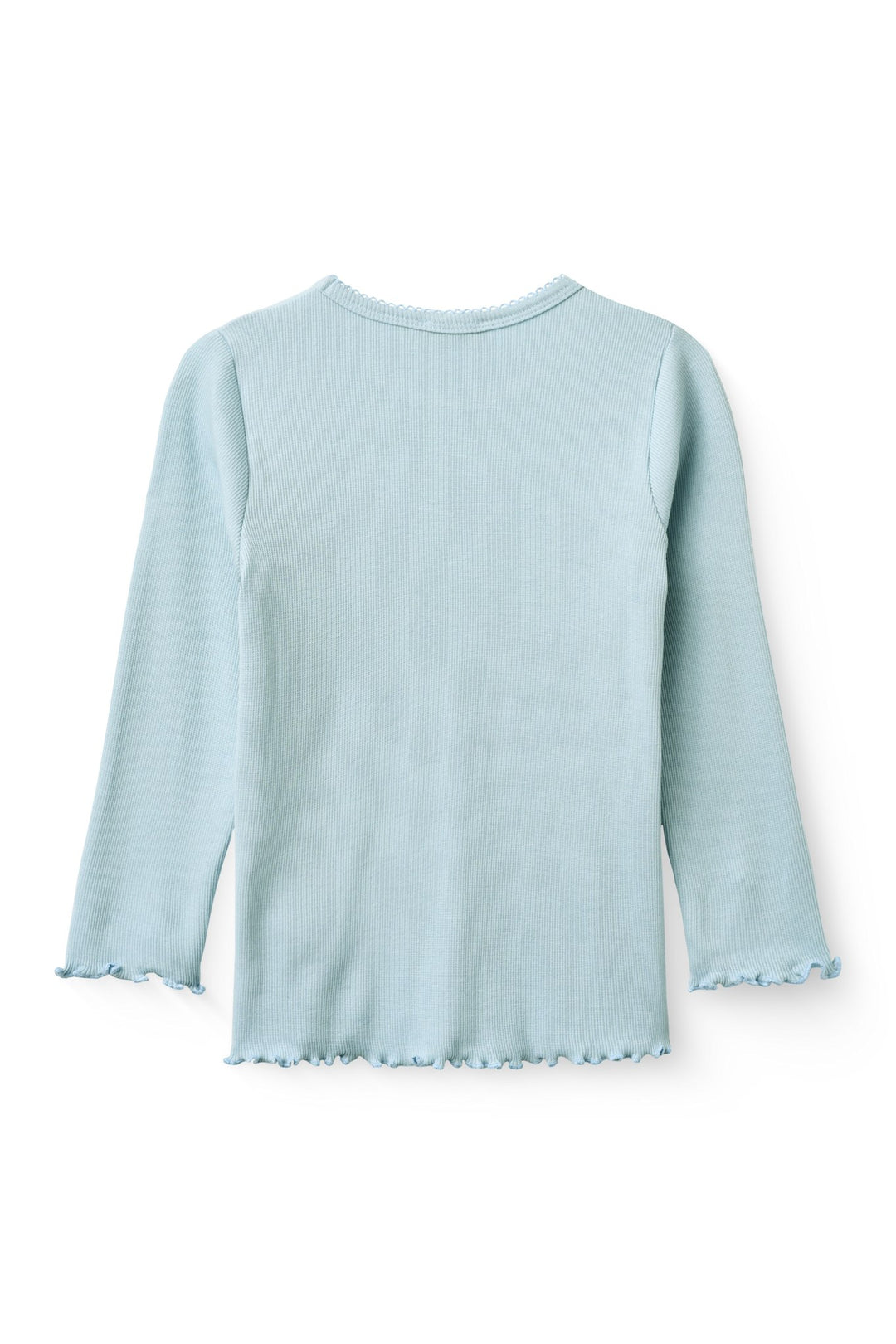 MODAL RIB LANGÆRMET T-SHIRT MED PICOT - DUSTY BLUE