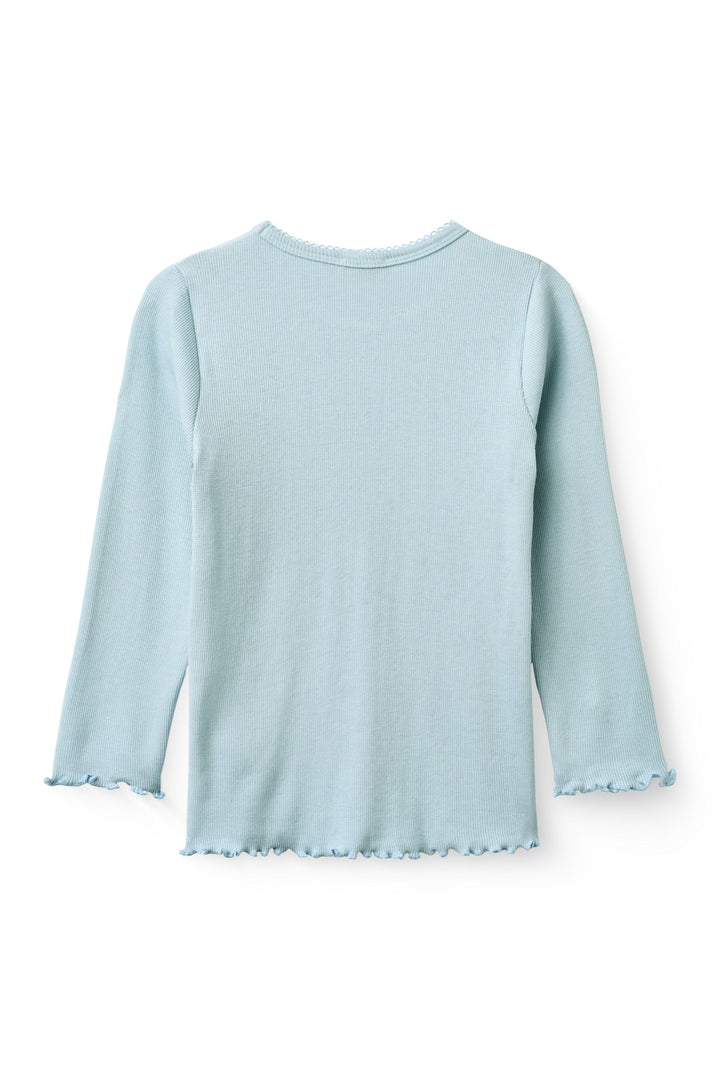 MODAL RIB LANGÆRMET T-SHIRT MED PICOT - DUSTY BLUE