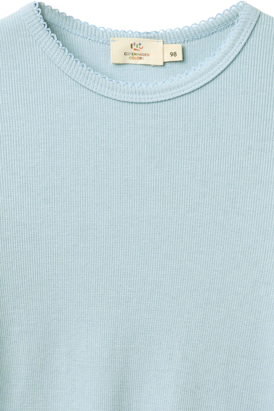 MODAL RIB LANGÆRMET T-SHIRT MED PICOT - DUSTY BLUE