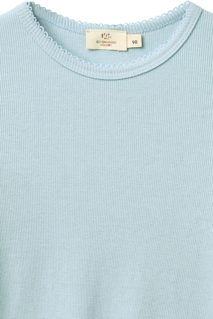 MODAL RIB LANGÆRMET T-SHIRT MED PICOT - DUSTY BLUE