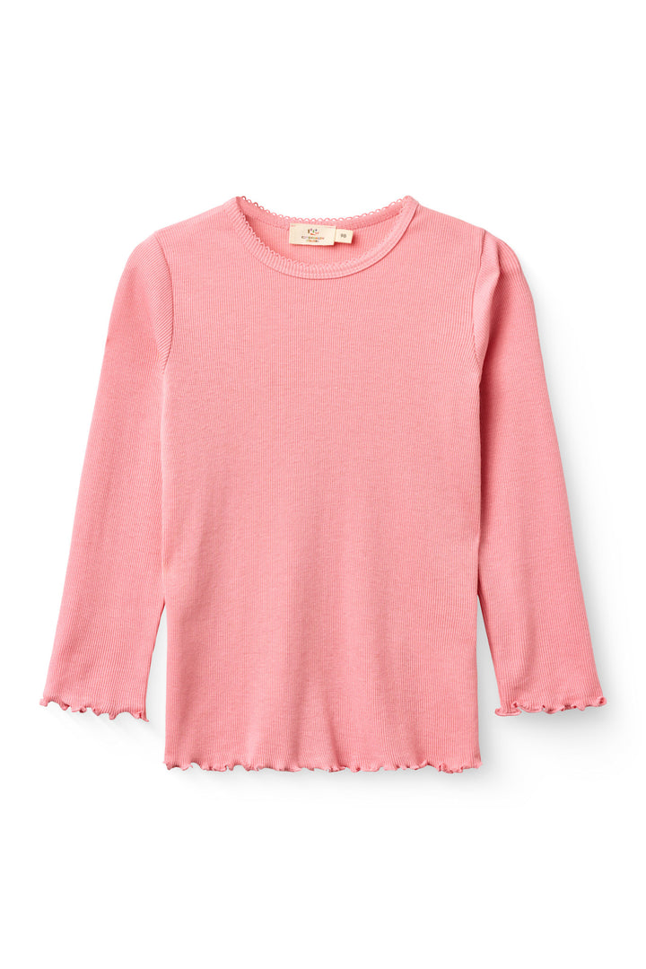 MODAL RIB LANGÆRMET T-SHIRT MED PICOT - PINK