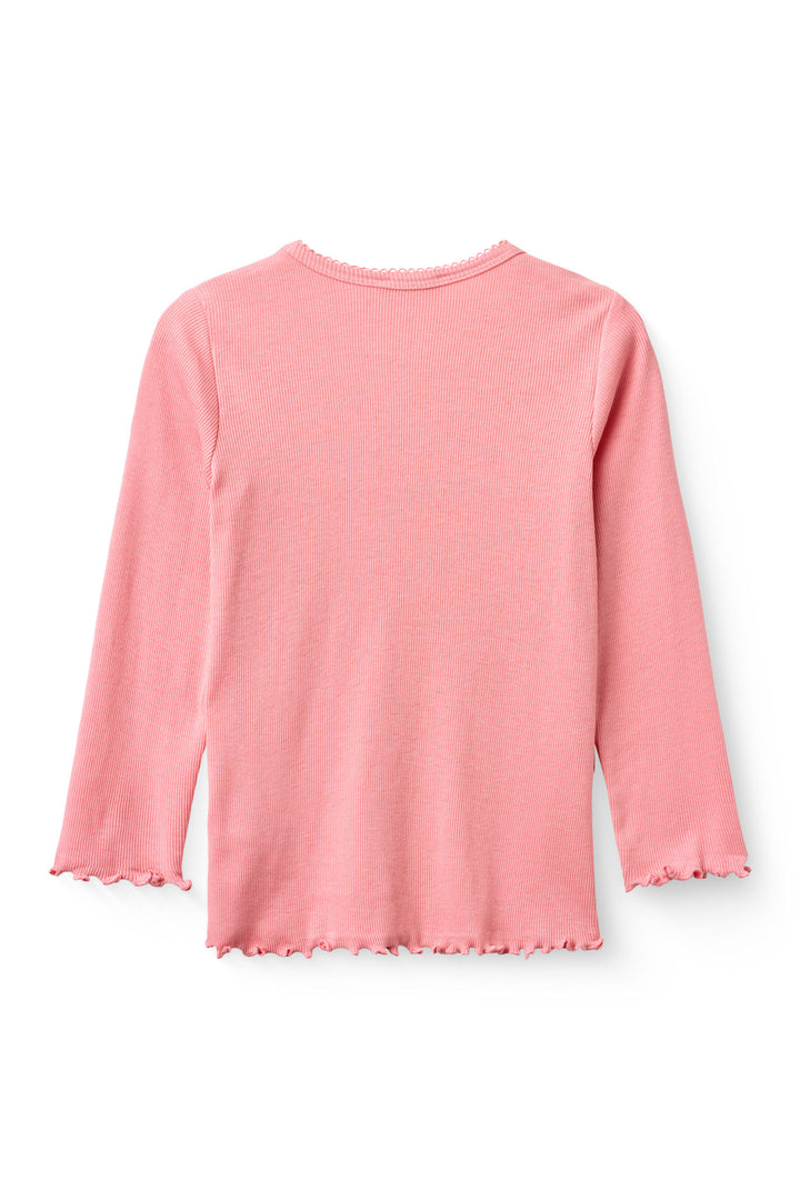 MODAL RIB LANGÆRMET T-SHIRT MED PICOT - PINK