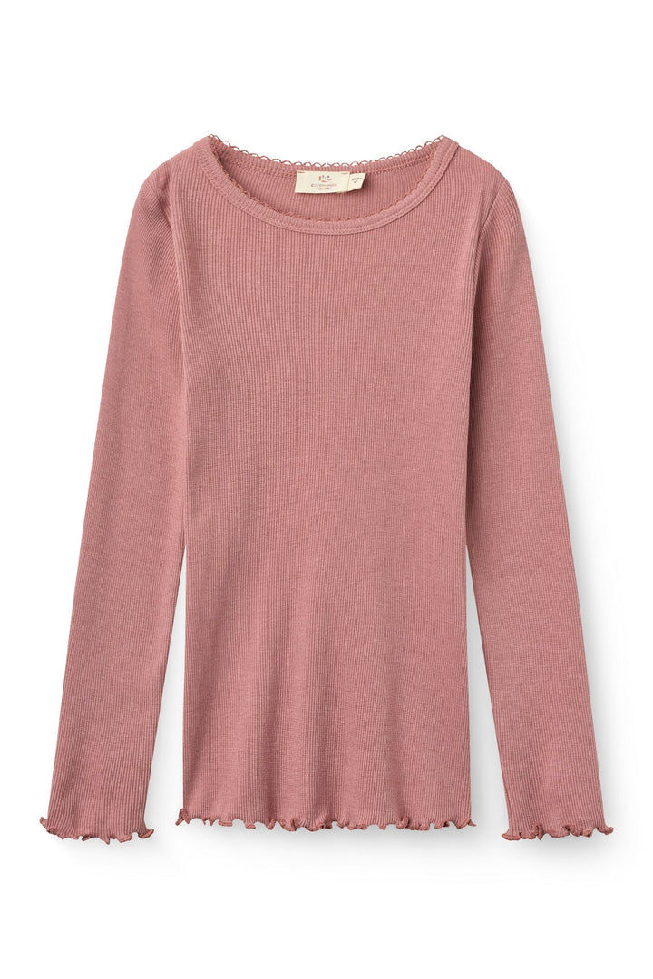 Modal rib T-Shirt m. Picot & L/Æ - Winter Rose