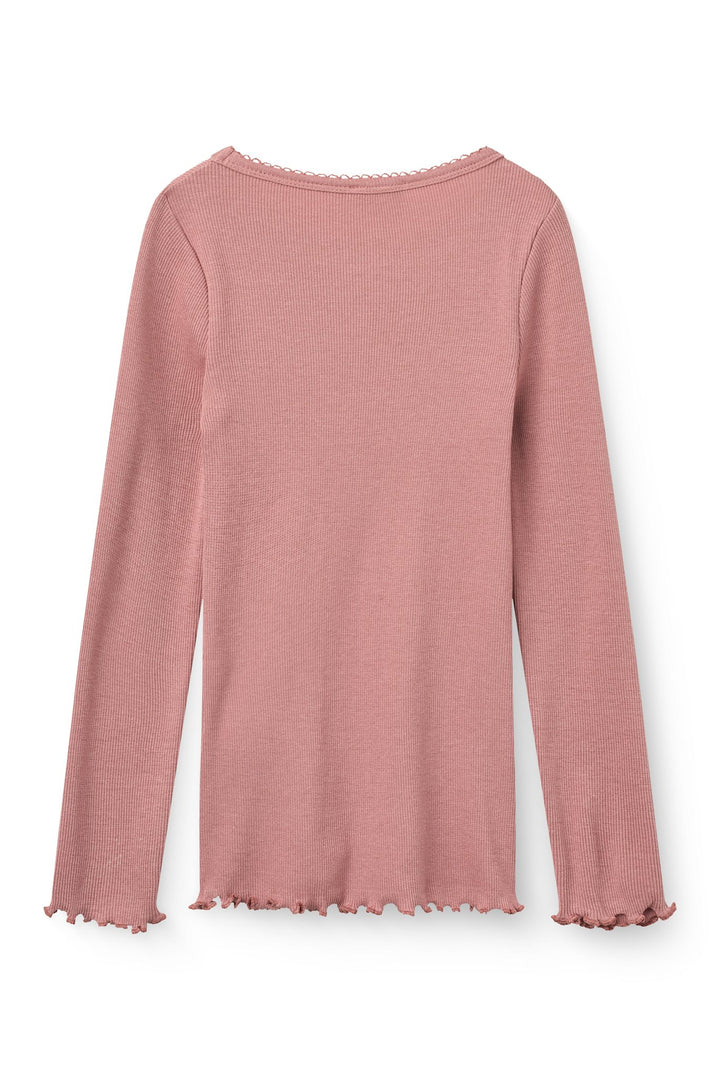 Modal rib T-Shirt m. Picot & L/Æ - Winter Rose