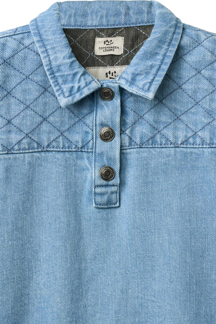 QUILTED DENIM KJOLE - LT. WASHED BLUE QUILT