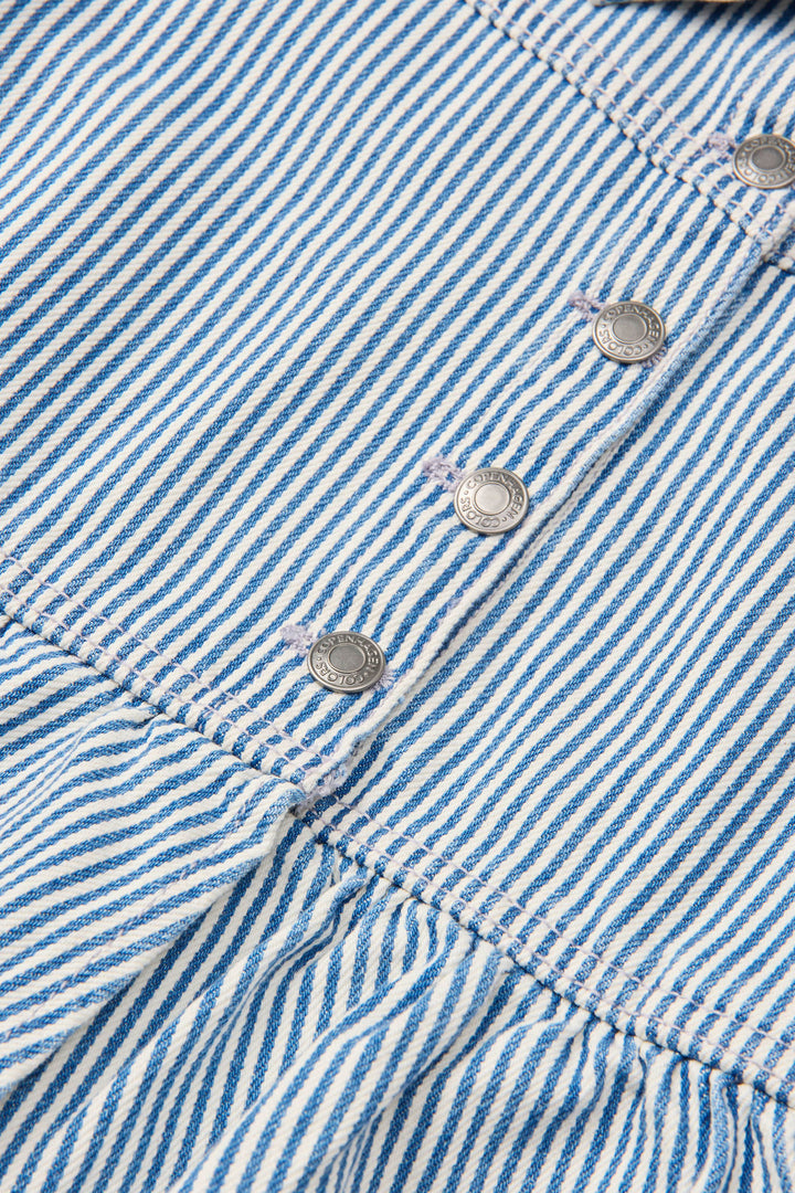 FARVET DENIM JAKKE MED FLÆSEKRAVE - DENIM BLUE STRIPE