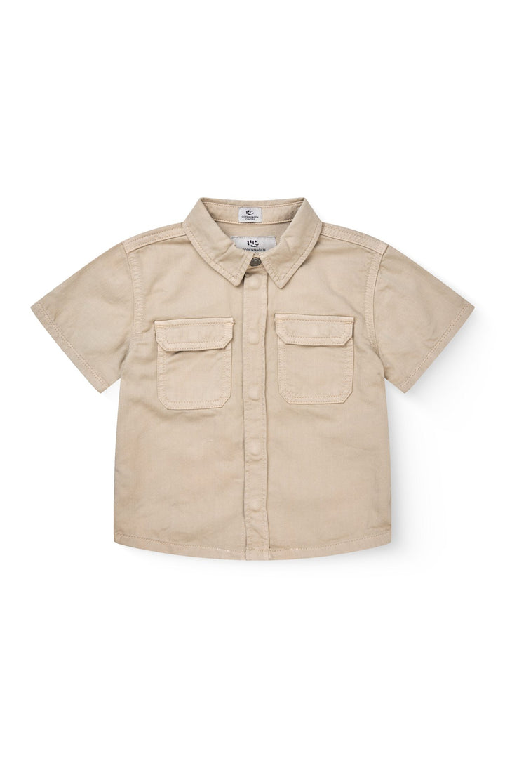 SAFARI SKJORTE I TWILL MED KORTE ÆRMER - BEIGE