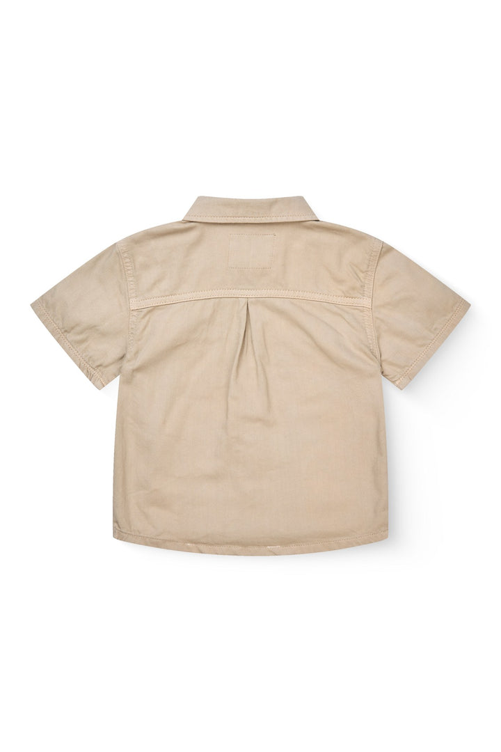 SAFARI SKJORTE I TWILL MED KORTE ÆRMER - BEIGE