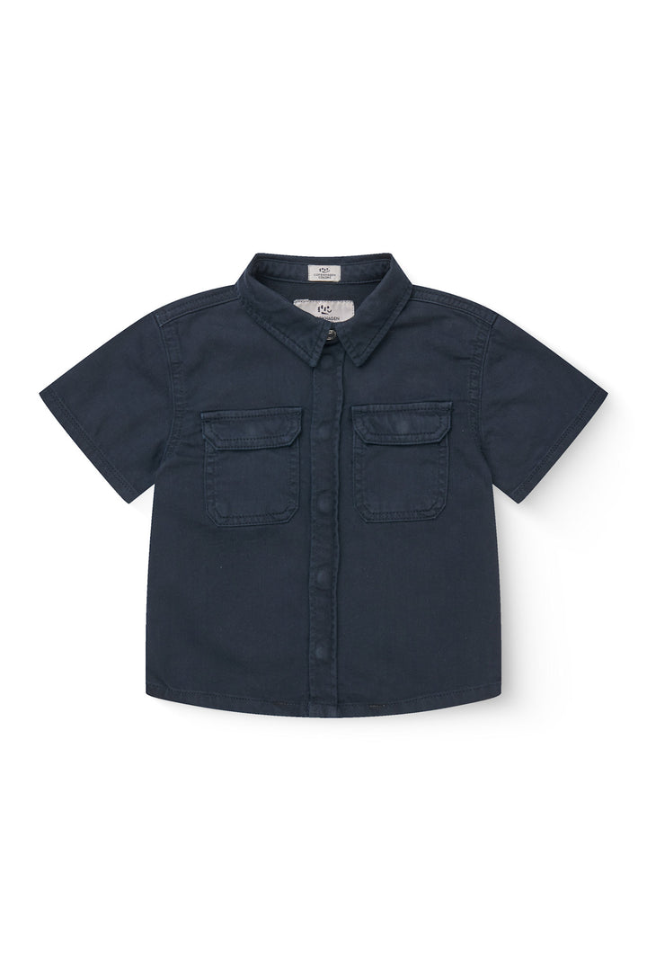 SAFARI SKJORTE I TWILL MED KORTE ÆRMER - NAVY