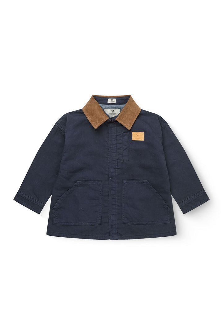 TWILL JAKKE MED FLØJLSKRAVE - NAVY COMB