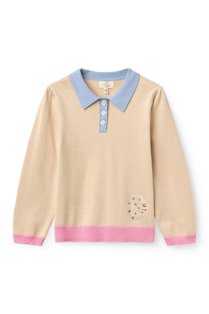 L/Æ Polo m. Måne Brideri - BEIGE MOON COMB