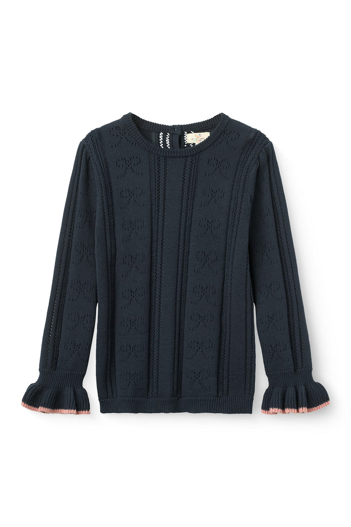 Pointelle Sløjfe Bluse - Navy Comb.