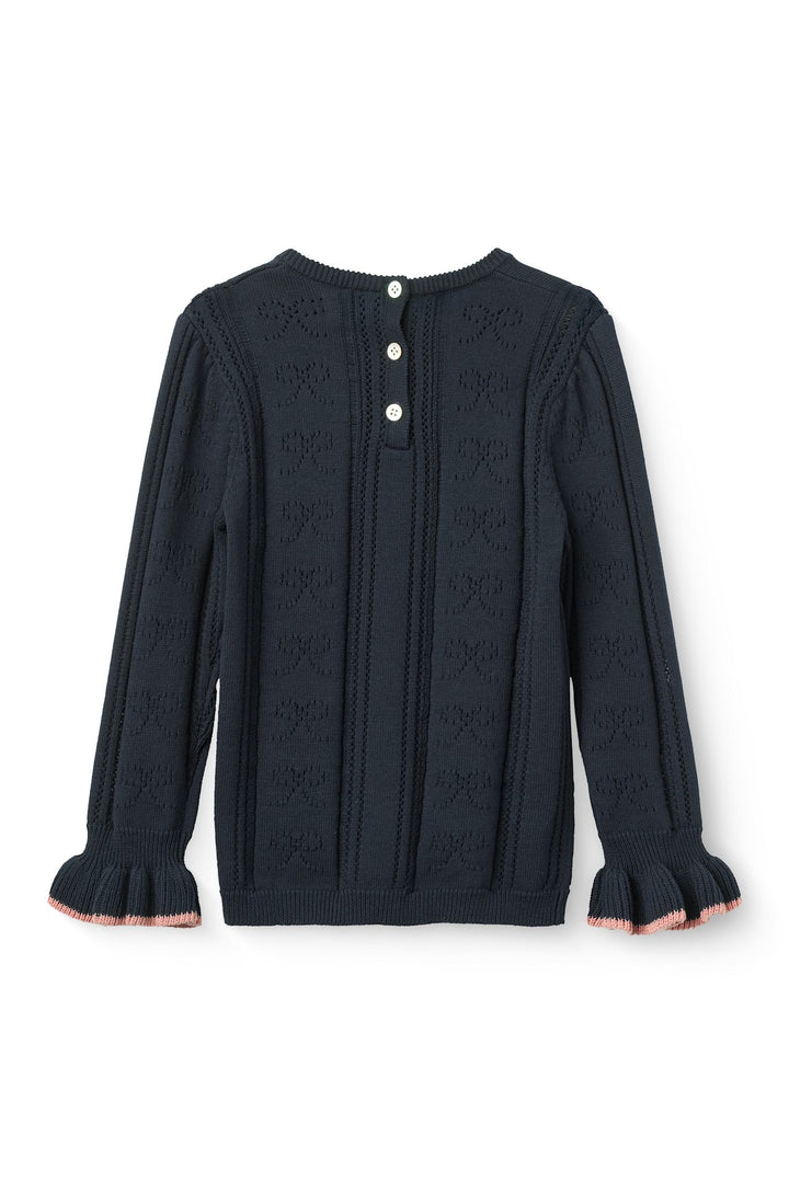 Pointelle Sløjfe Bluse - Navy Comb.