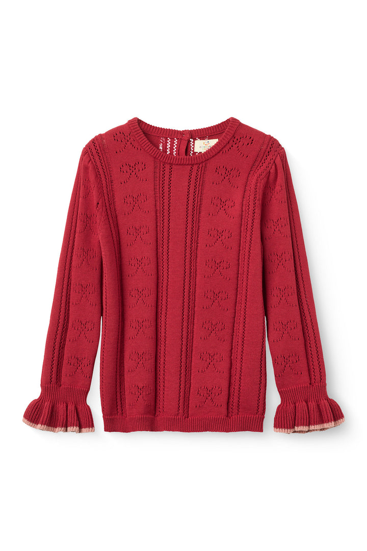 Pointelle Sløjfe Bluse - Red Comb.