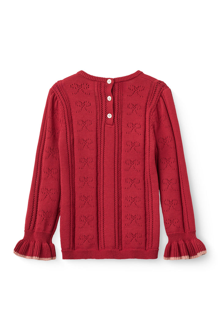 Pointelle Sløjfe Bluse - Red Comb.