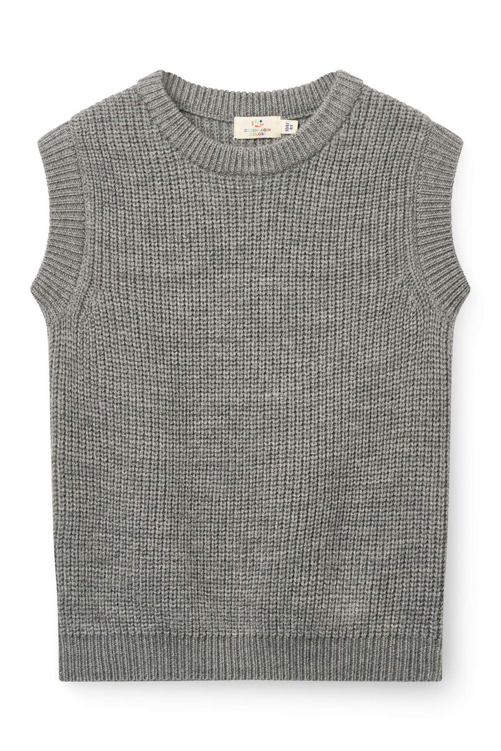 Merino Rib Strikket Vest - Grey Melange