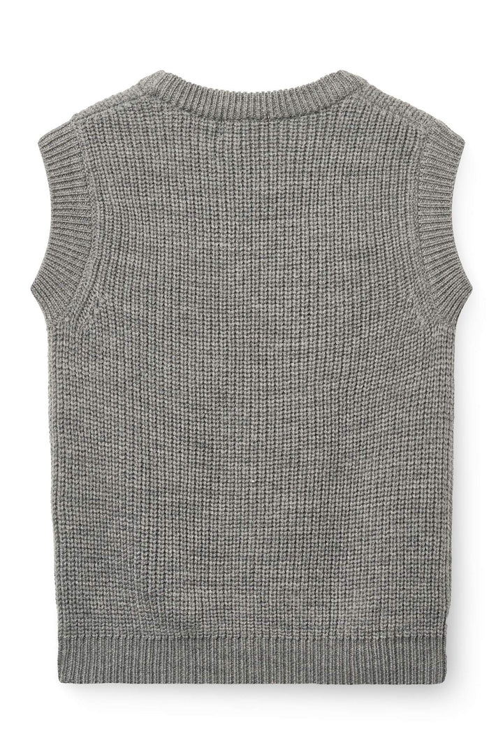Merino Rib Strikket Vest - Grey Melange