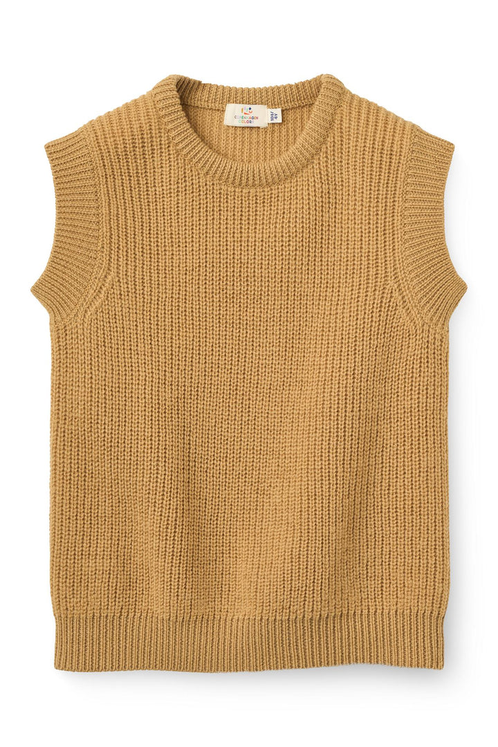 Merino Rib Strikket Vest - Mustard