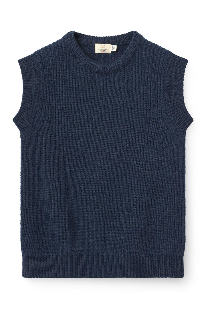 Merino Rib Strikket Vest - Navy