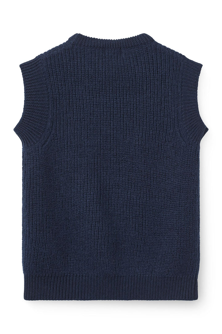 Merino Rib Strikket Vest - Navy