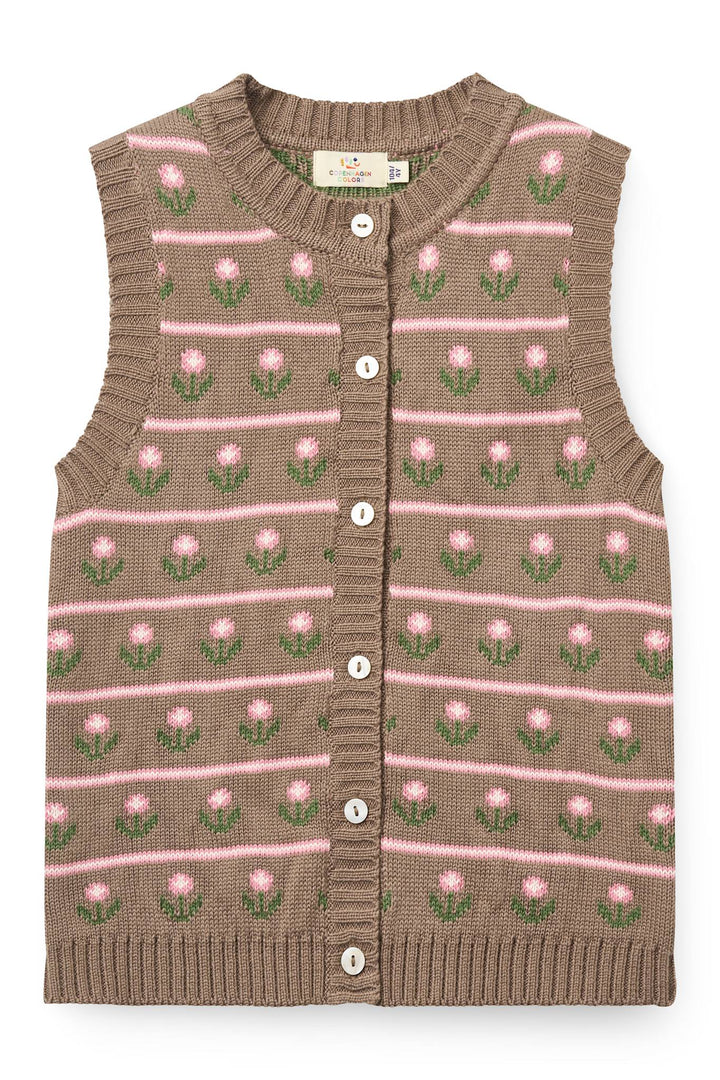 Strikvest m. Blomster - Walnut Flower