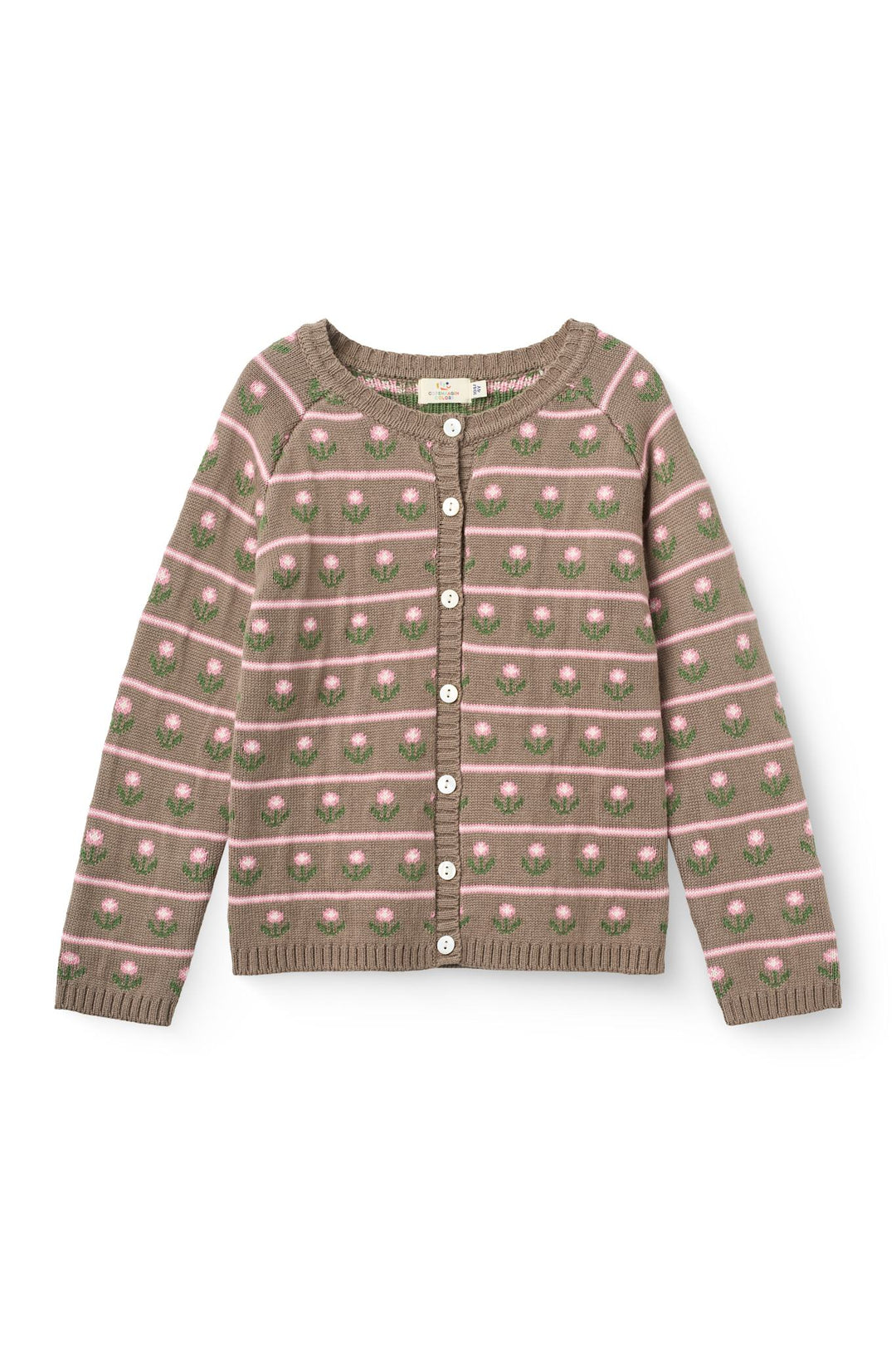Strikcardigan m. Blomster - Walnut Flower