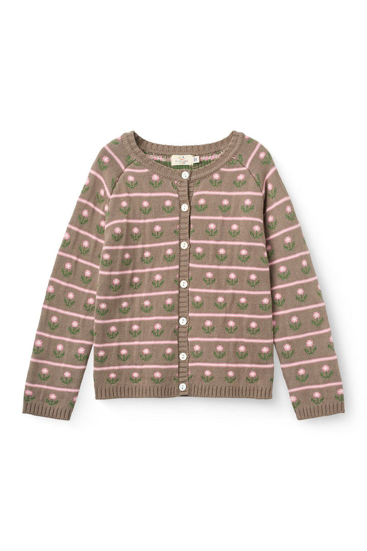 Strikcardigan m. Blomster - Walnut Flower