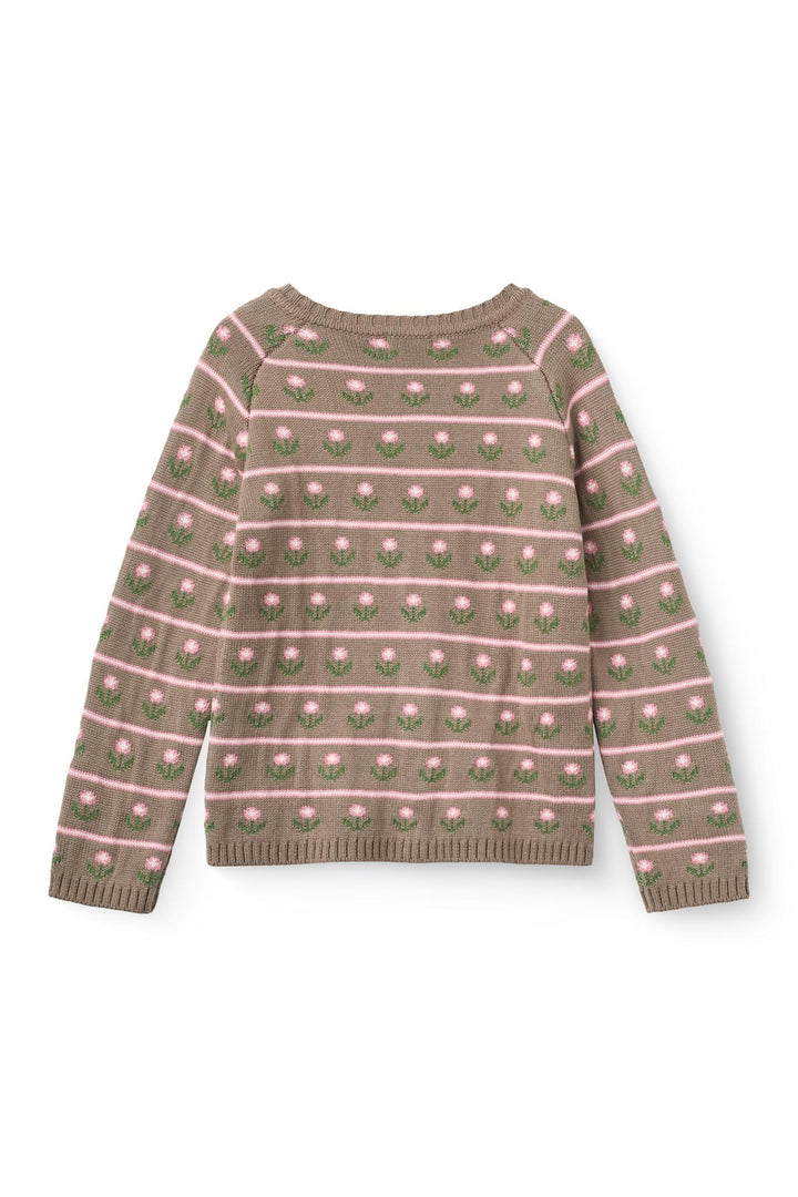 Strikcardigan m. Blomster - Walnut Flower