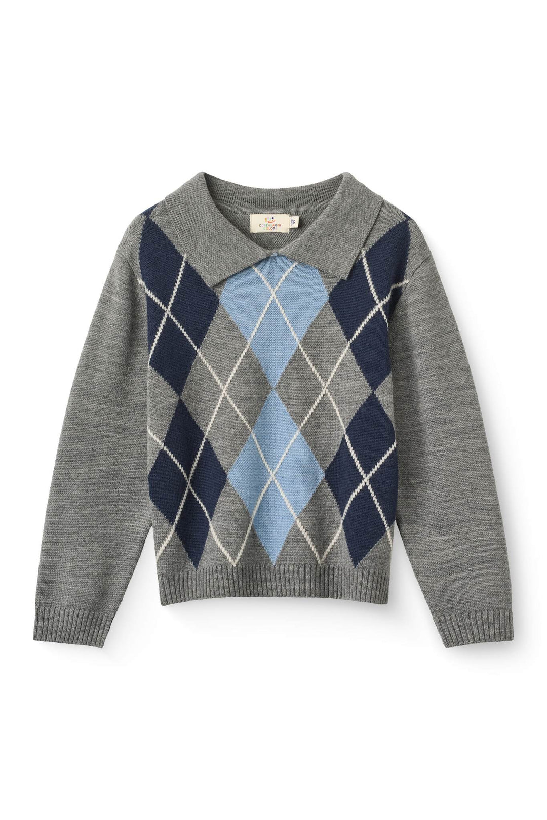Strikket Bluse m. Krave & Rudediamant Mønster - Grey Melange Comb.