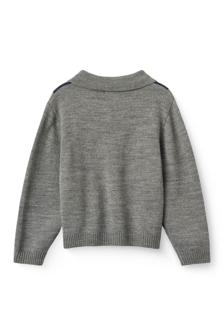 Strikket Bluse m. Krave & Rudediamant Mønster - Grey Melange Comb.