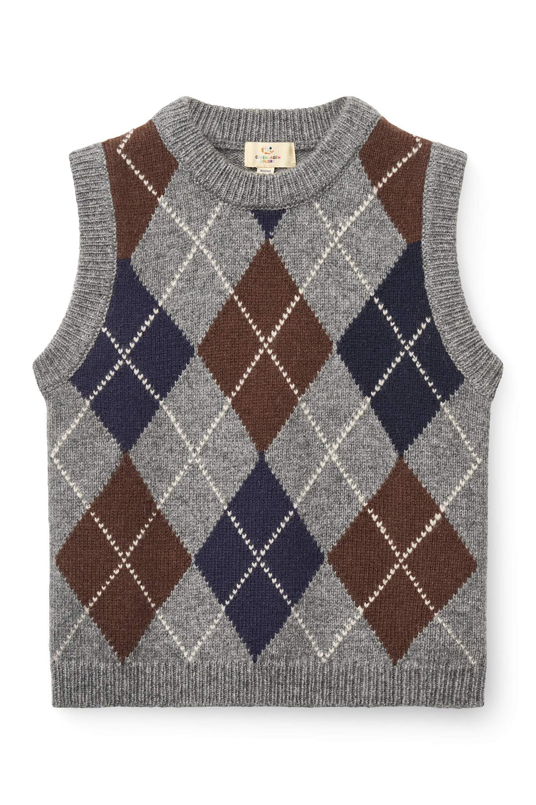 Strikkevest m. Rudediamant Mønster - Grey Mel./Dk. Brown/Navy Comb.
