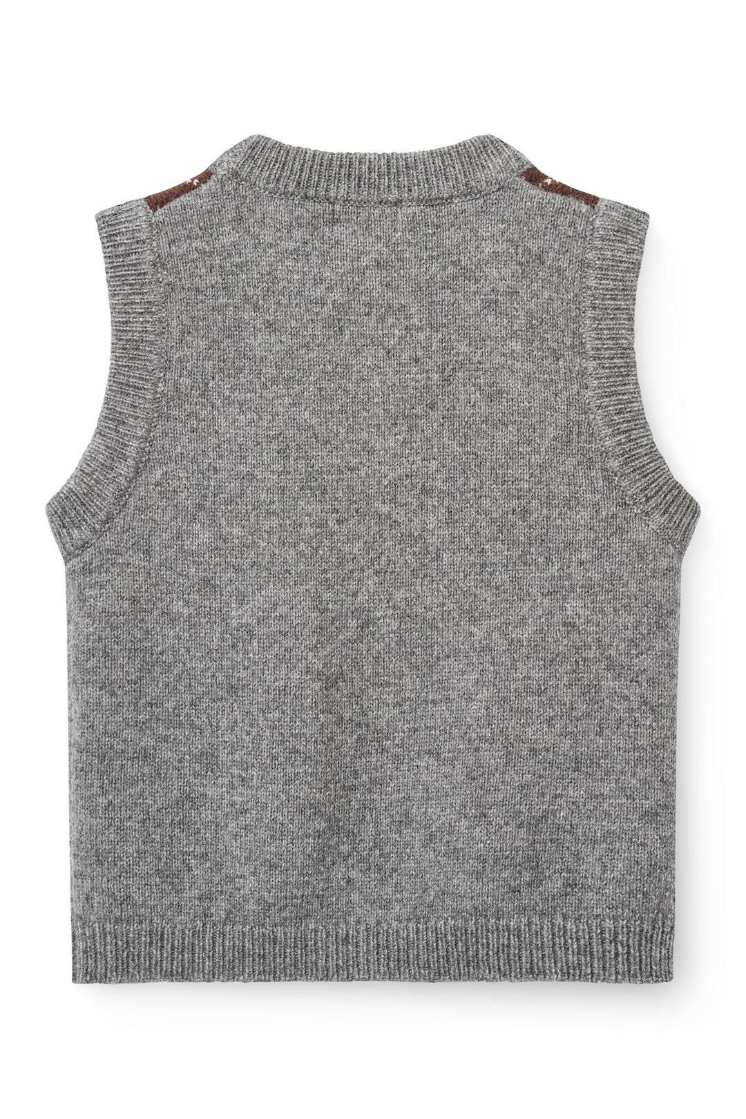 Strikkevest m. Rudediamant Mønster - Grey Mel./Dk. Brown/Navy Comb.